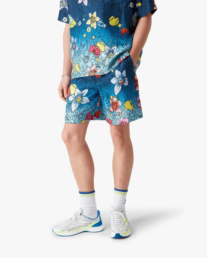 CASABLANCA - Collage D'Icones Graphiques Silk Shorts Bleu - Lothaire