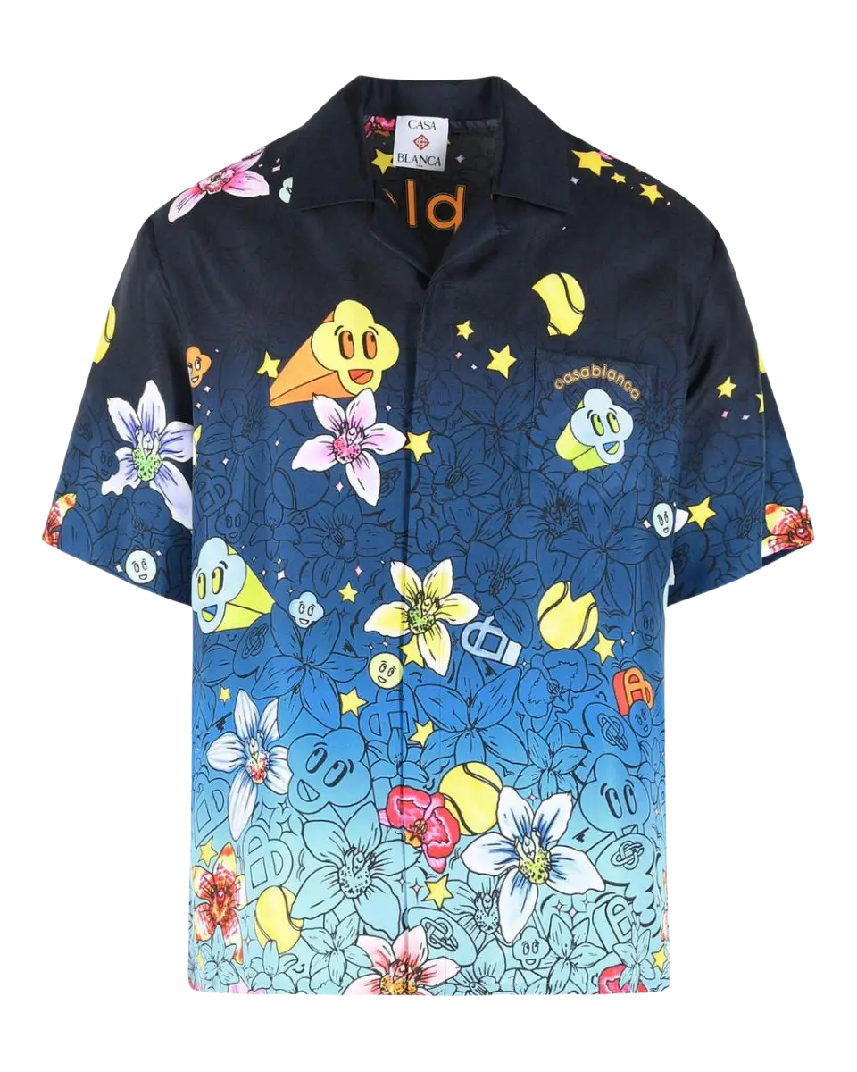 CASABLANCA - 'Graffiti Repeat' Silk Shirt Bleu - Lothaire