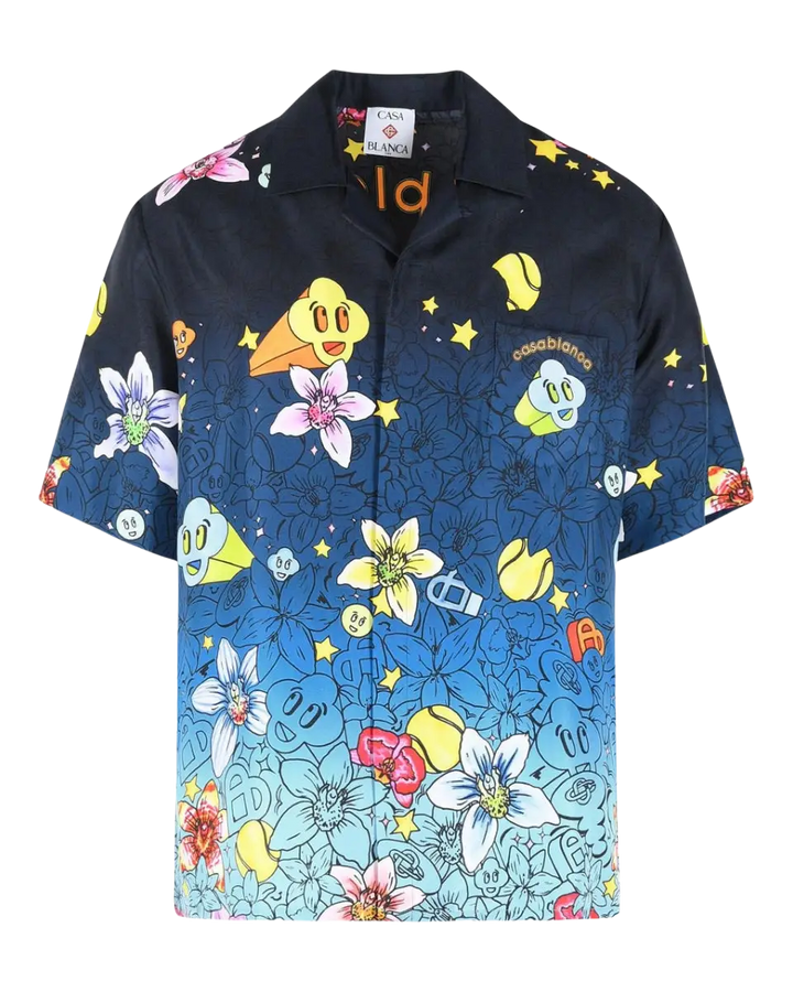 CASABLANCA - 'Graffiti Repeat' Silk Shirt Bleu - Lothaire