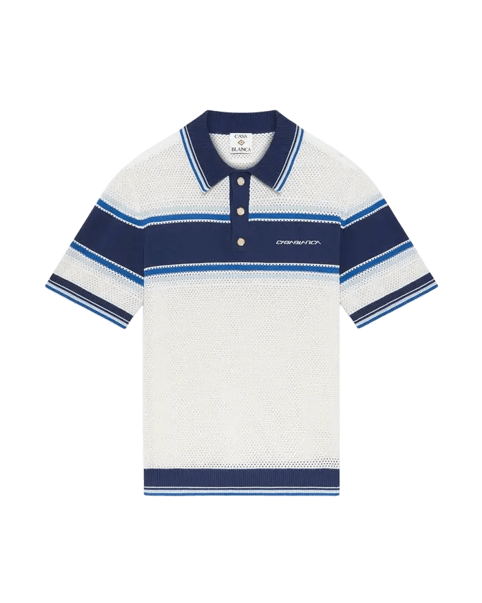 CASABLANCA - Polo à manches courtes en mesh à rayures Blanches et Bleues - Lothaire