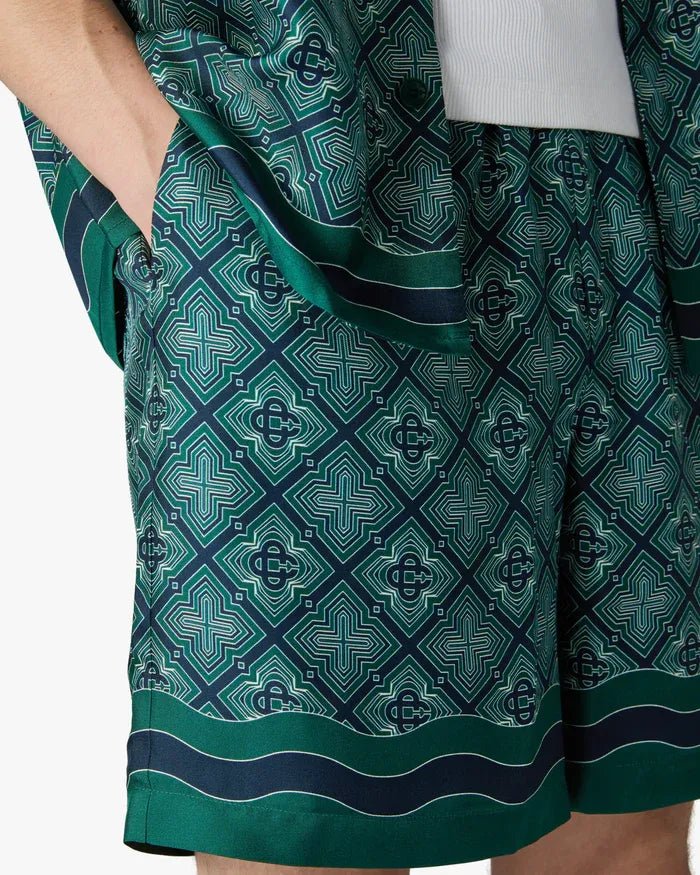 CASABLANCA - Short en soie en monogramme vert foncé rayonnant - Lothaire