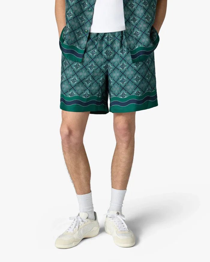 CASABLANCA - Short en soie en monogramme vert foncé rayonnant - Lothaire