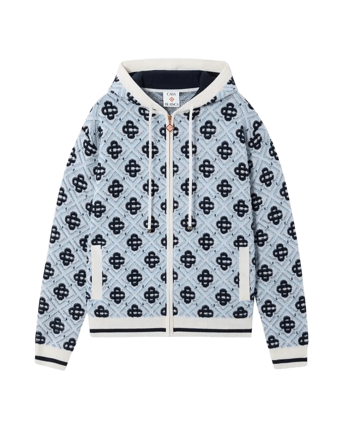 CASABLANCA – Sweat à capuche zippé en laine mérinos Bleu - Lothaire