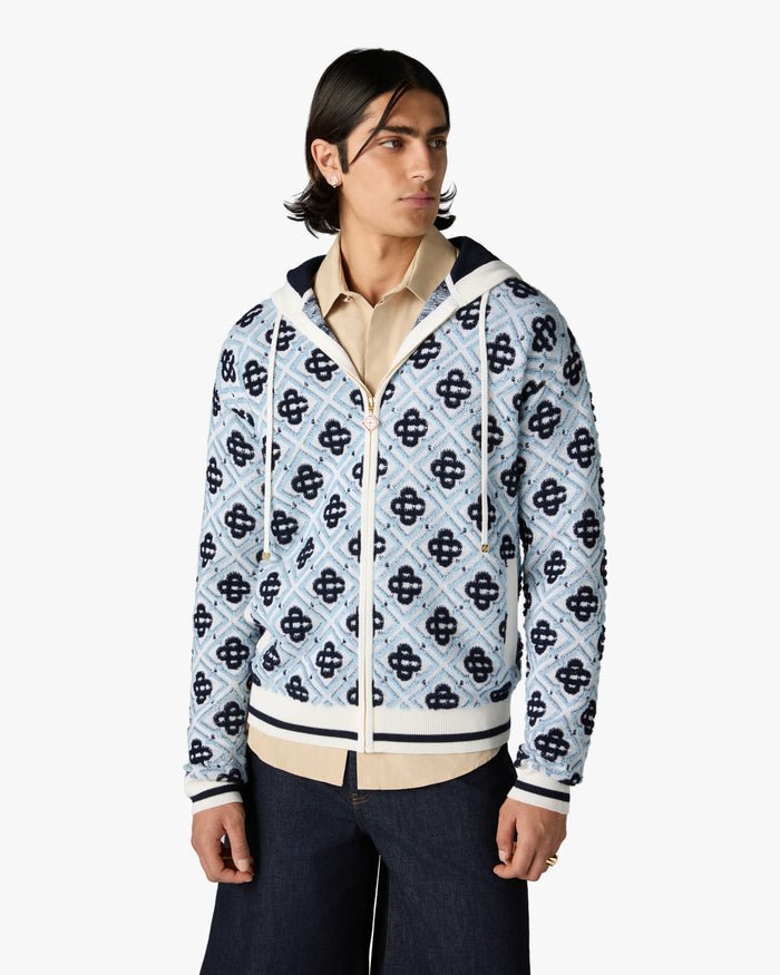 CASABLANCA – Sweat à capuche zippé en laine mérinos Bleu - Lothaire