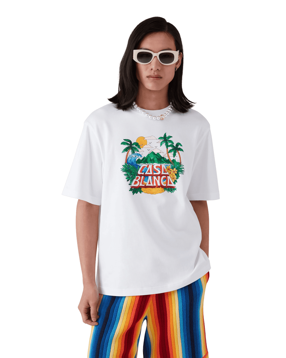 CASABLANCA - T - SHIRT CASA BEACH WAVE Blanc - Lothaire