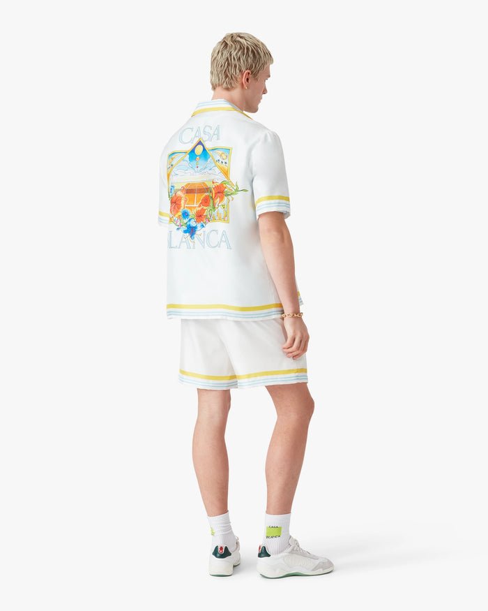 CASABLANCA - White Tennis Landscape Silk Shorts Blanc - Lothaire