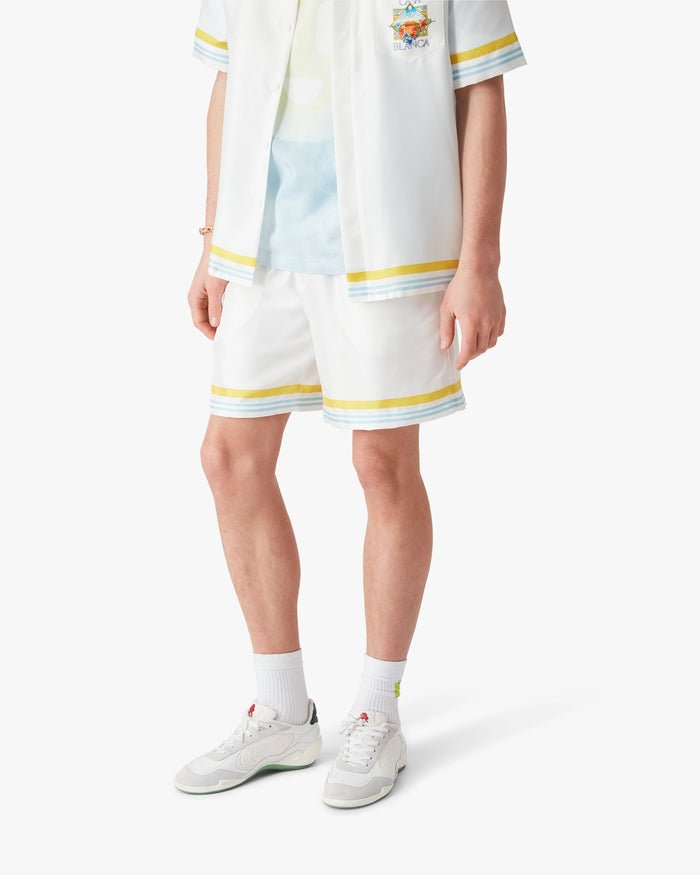CASABLANCA - White Tennis Landscape Silk Shorts Blanc - Lothaire