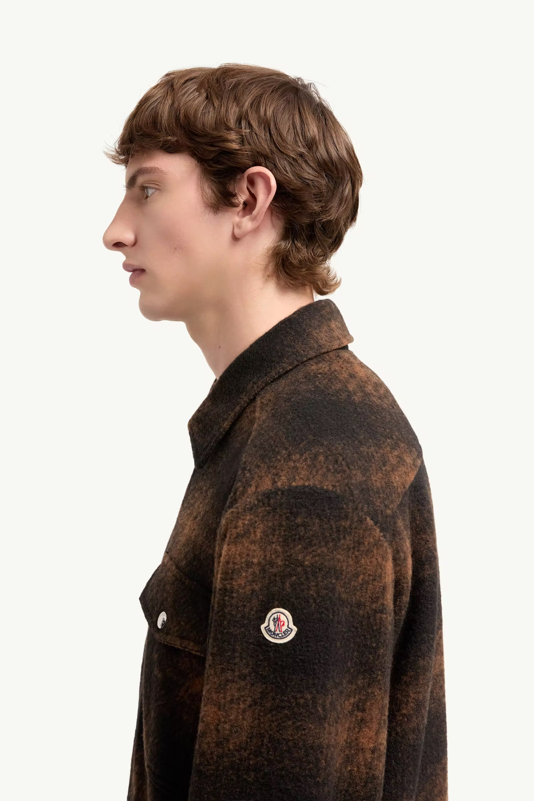 MONCLER - Surchemise zippée en jersey à carreaux Marron