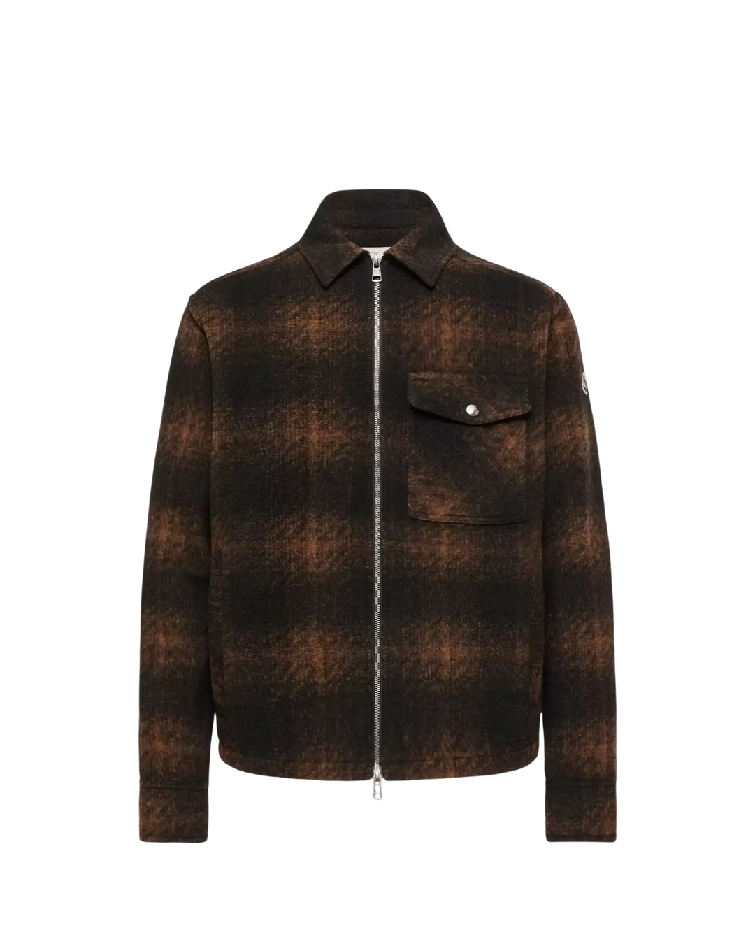 MONCLER - Surchemise zippée en jersey à carreaux Marron