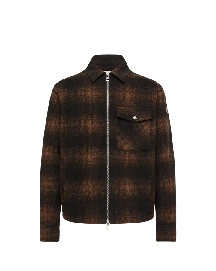 MONCLER - Surchemise zippée en jersey à carreaux Marron