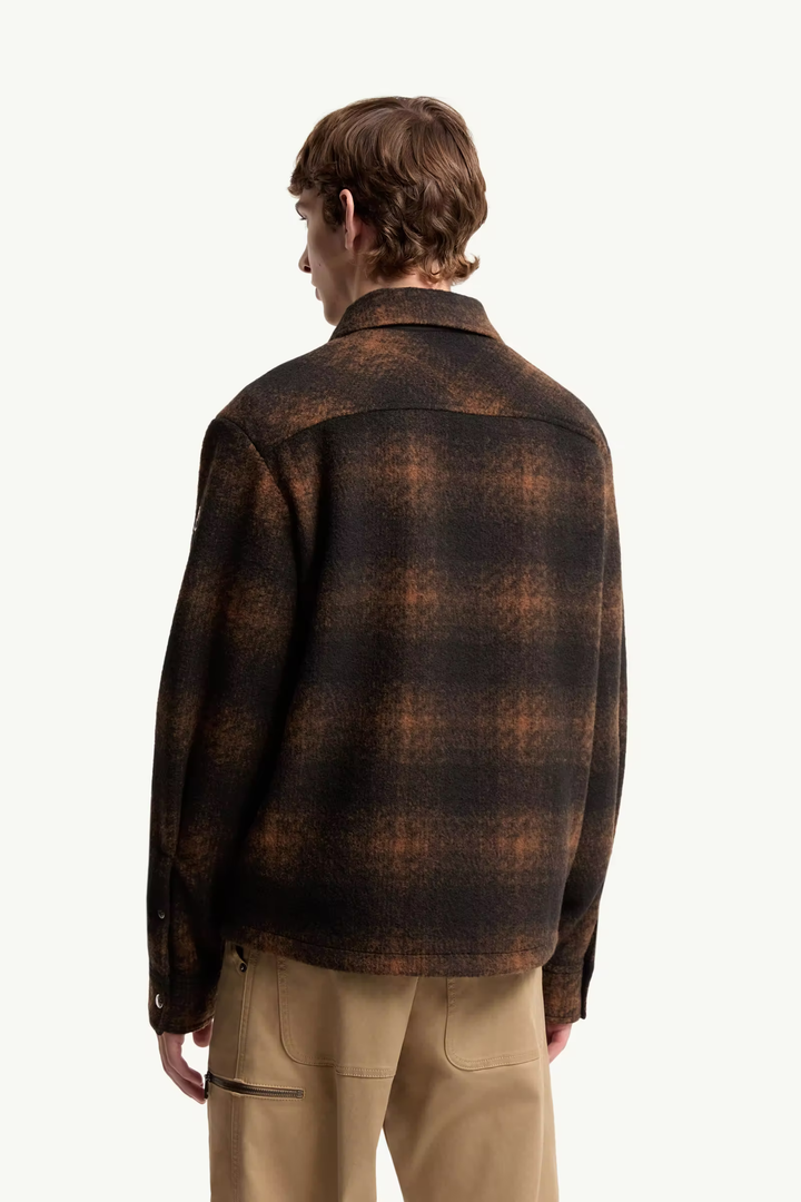 MONCLER - Surchemise zippée en jersey à carreaux Marron