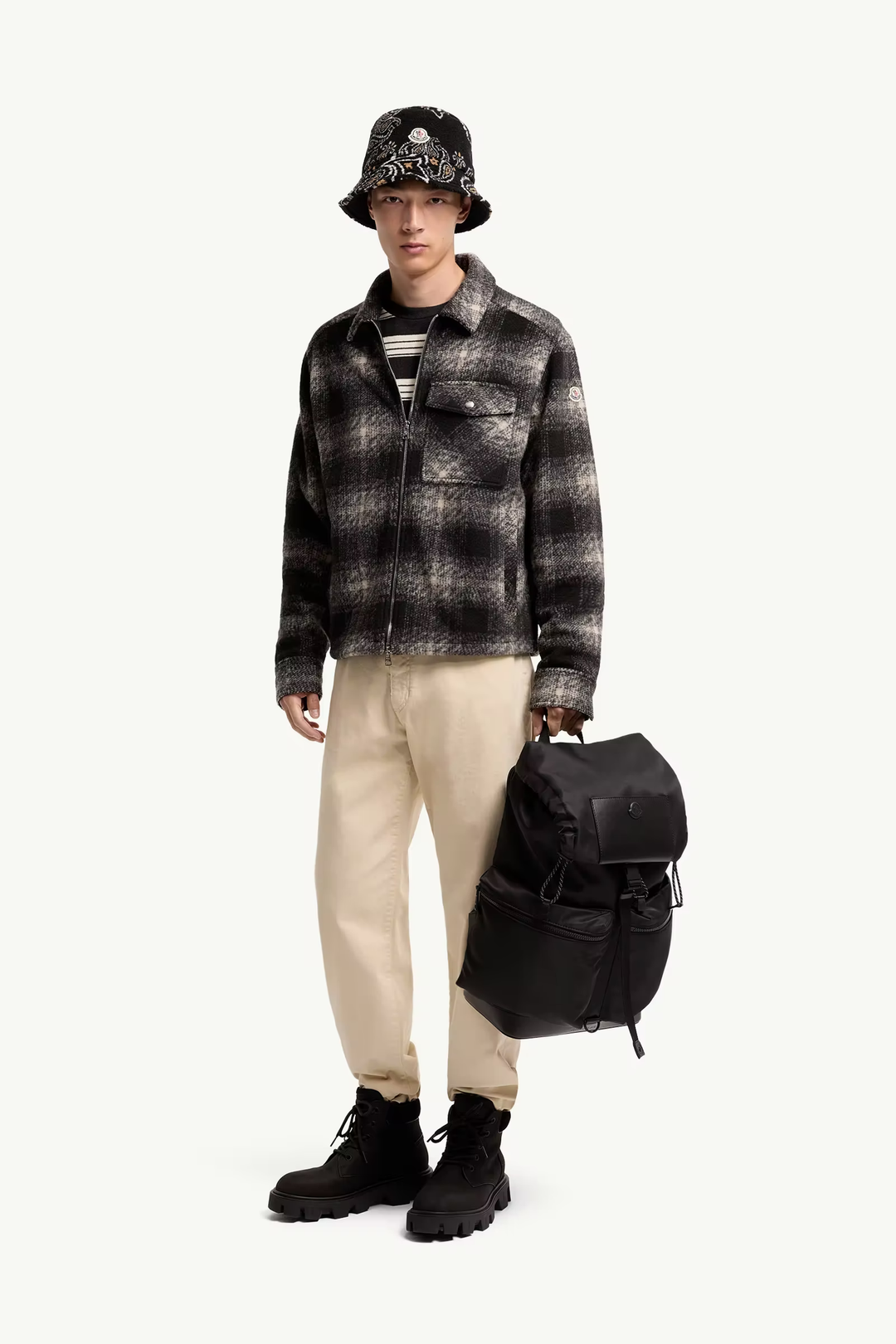 MONCLER - Surchemise zippée en jersey à carreaux Noir