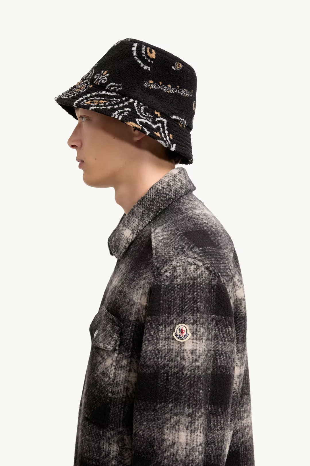 MONCLER - Surchemise zippée en jersey à carreaux Noir