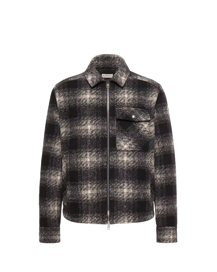 MONCLER - Surchemise zippée en jersey à carreaux Noir