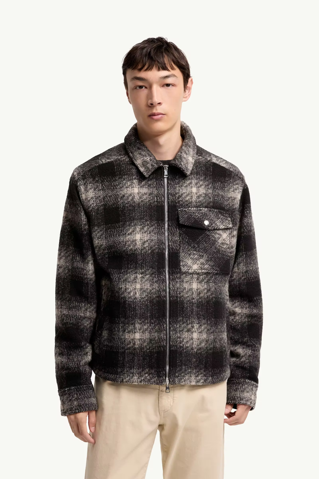 MONCLER - Surchemise zippée en jersey à carreaux Noir