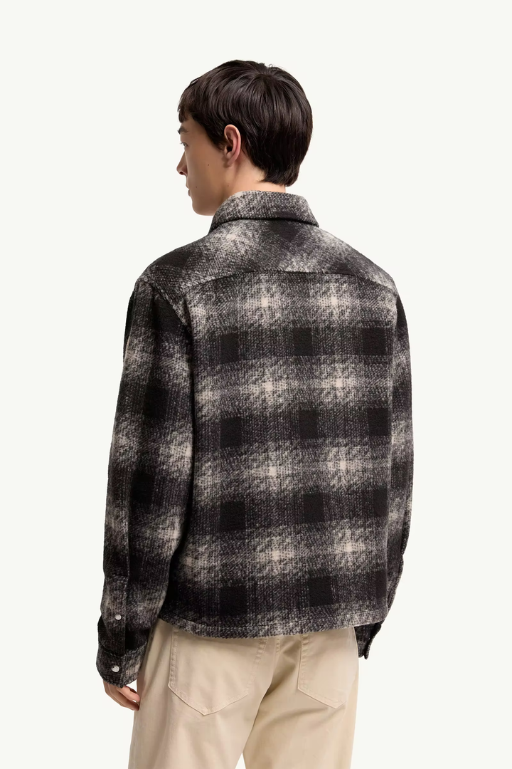 MONCLER - Surchemise zippée en jersey à carreaux Noir