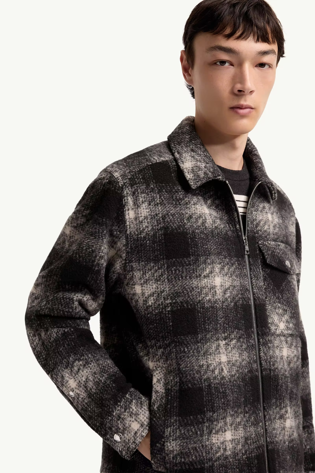 MONCLER - Surchemise zippée en jersey à carreaux Noir