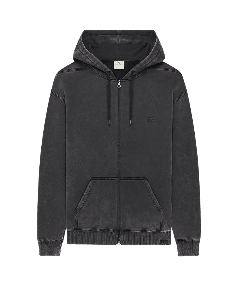 COURRÈGES – Sweat à capuche stonewash zippé Gris délavé / Noir - Lothaire