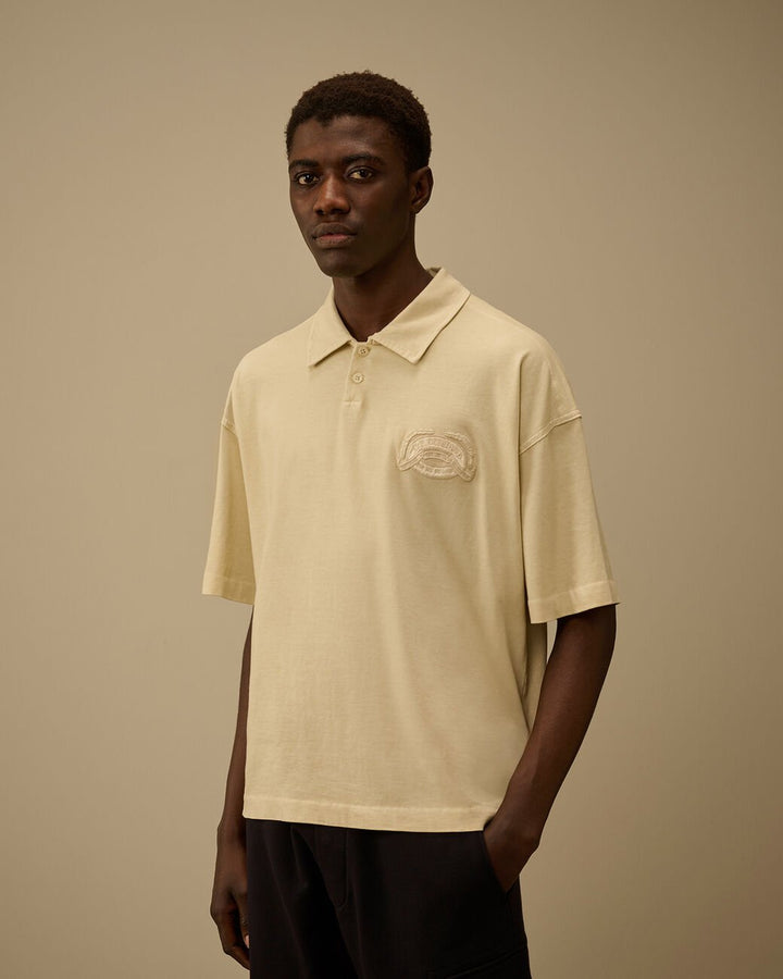 C.P. COMPANY - 20/1 Jersey Short Sleeve Boxy Logo Polo Beige - Lothaire