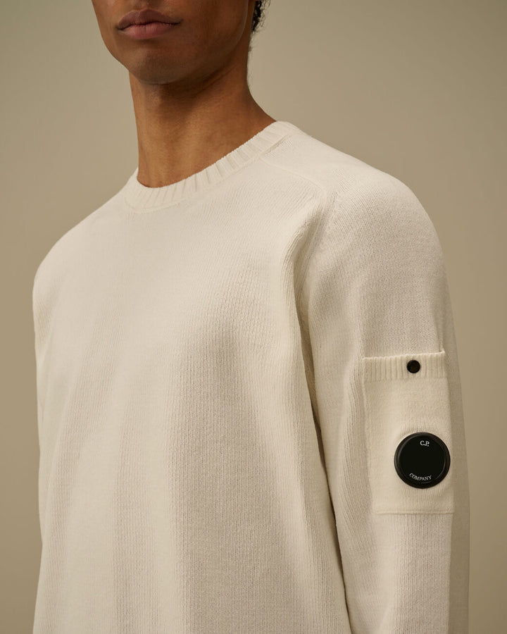C.P. COMPANY - Cotton Chenille Crewneck Lens Sweater Blanc - Lothaire