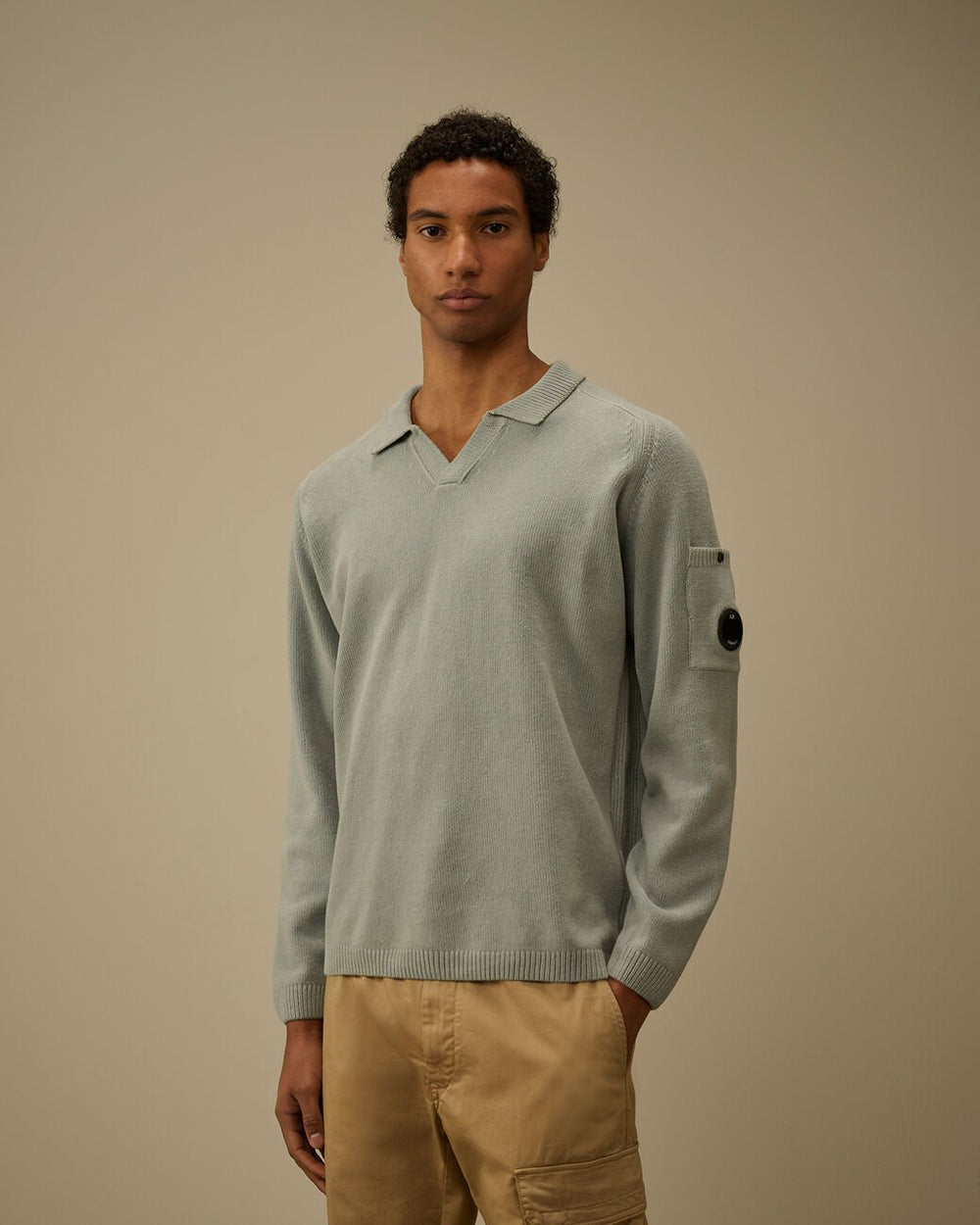 C.P. COMPANY - Cotton Chenille Polo Lens Sweater Bleu clair - Lothaire