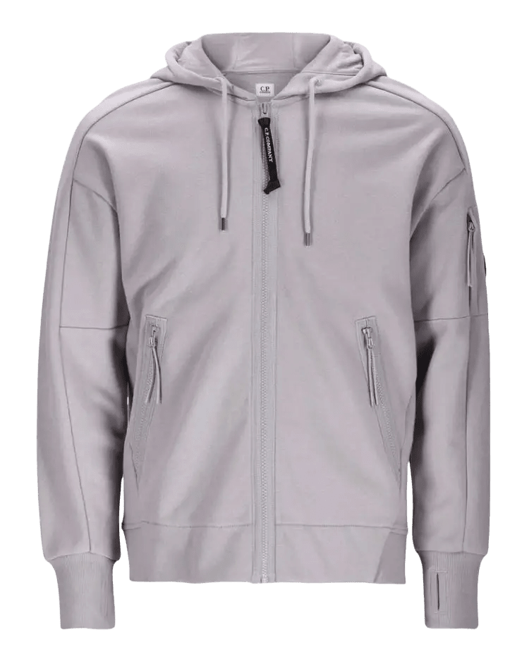 C.P. COMPANY - Diagonal Raised Fleece Zip Hooded Lens Sweatshirt Dove - Lothaire