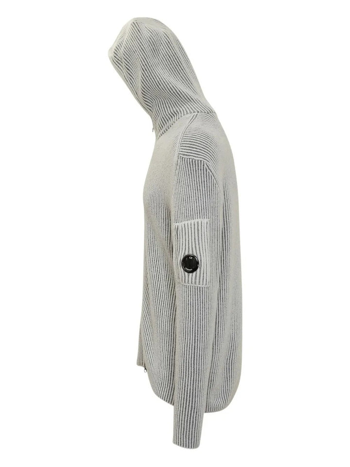 C.P. COMPANY - Hooded Ribbed Cardigan Gris - Lothaire