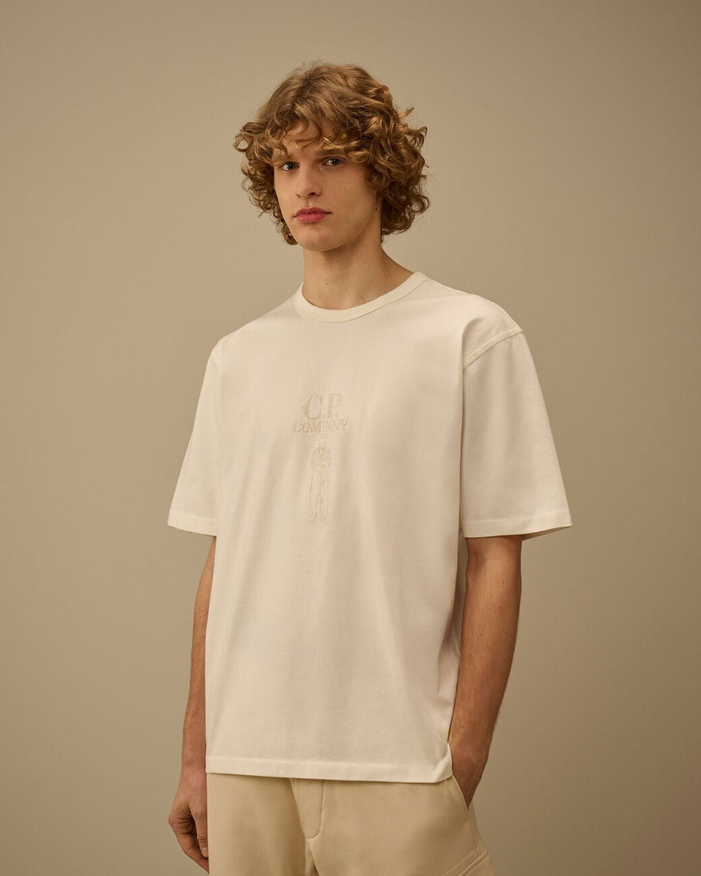 C.P. COMPANY - Mercerized Jersey 30/2 Twisted Short Sleeve Logo T-Shirt Beige - Lothaire