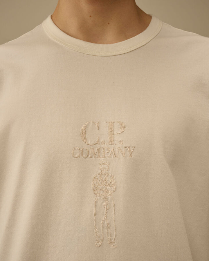 C.P. COMPANY - Mercerized Jersey 30/2 Twisted Short Sleeve Logo T-Shirt Beige - Lothaire