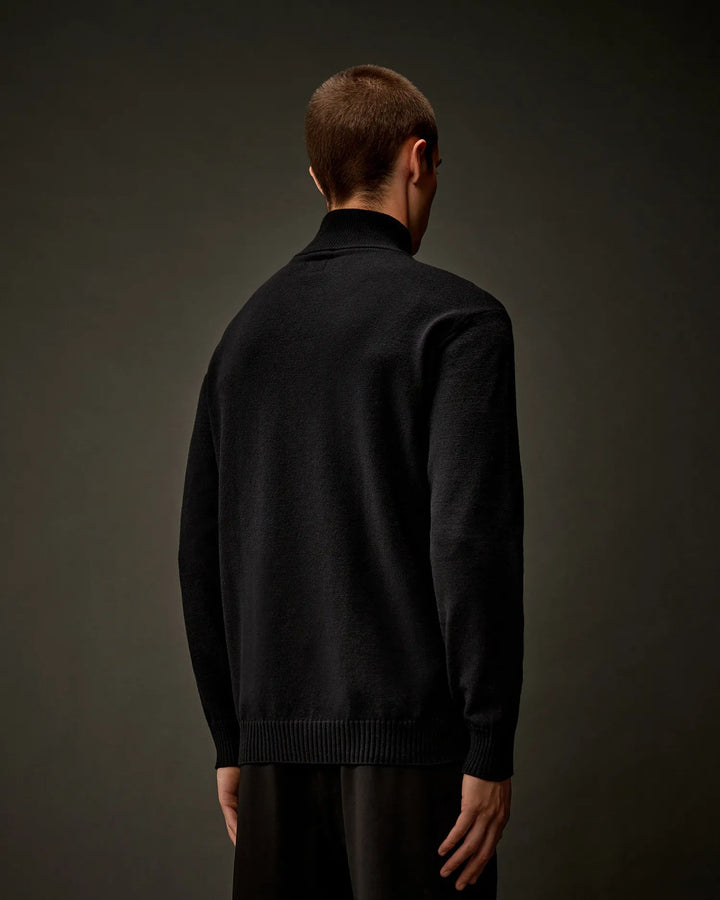 C.P. COMPANY - Metropolis Series Extrafine Merino Wool Half Zip Sweater Black - Lothaire