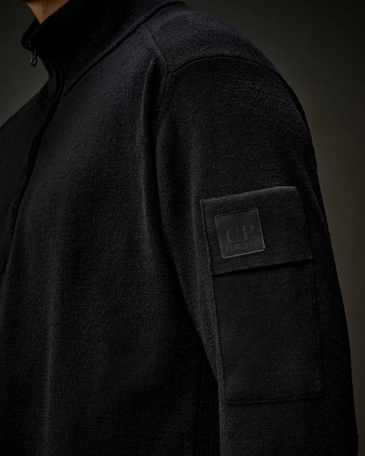 C.P. COMPANY - Metropolis Series Extrafine Merino Wool Half Zip Sweater Black - Lothaire