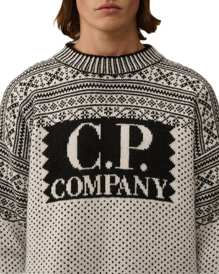 C.P Company - Pull col rond en laine vierge à logo Blanc - Lothaire