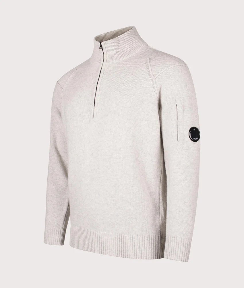 C.P. COMPANY - Pull demi-zippé en laine d'agneau GRS Écru chiné - Lothaire