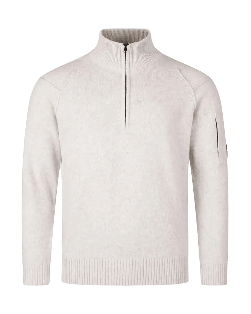 C.P. COMPANY - Pull demi-zippé en laine d'agneau GRS Écru chiné - Lothaire