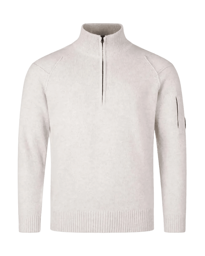 C.P. COMPANY - Pull demi-zippé en laine d'agneau GRS Écru chiné - Lothaire