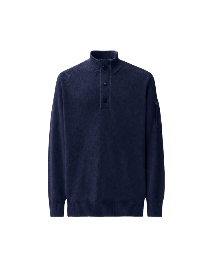 C.P. COMPANY - Pull Lambswool à Col Boutonné Bleu Nuit - Lothaire