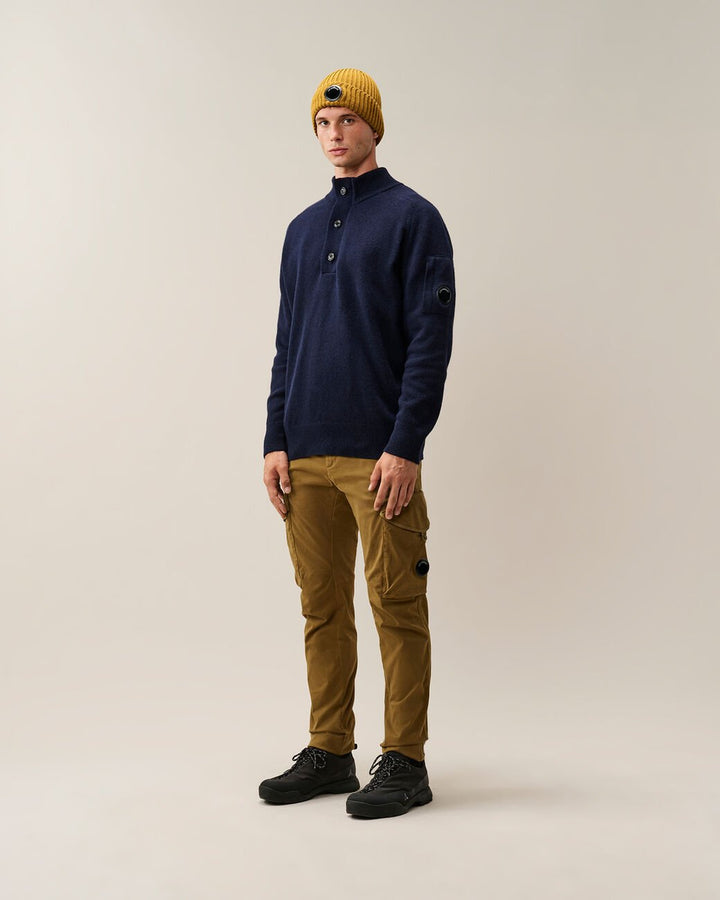 C.P. COMPANY - Pull Lambswool à Col Boutonné Bleu Nuit - Lothaire