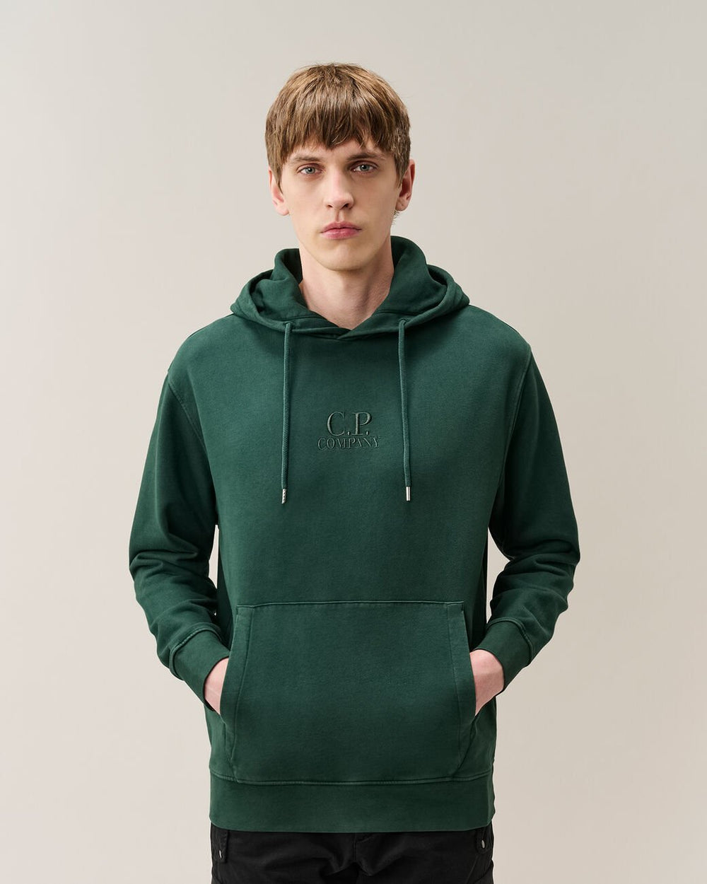 C.P. COMPANY - Sweat à capuche en molleton diagonal Vert Pin - Lothaire