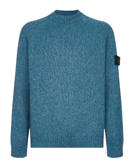 STONE ISLAND - Pull col rond en laine moulinée mélangée Bleu