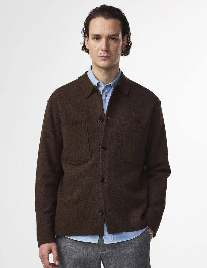 NN.07 - Surchemise Jonas 6398 en laine mérinos bouillie Marron foncé
