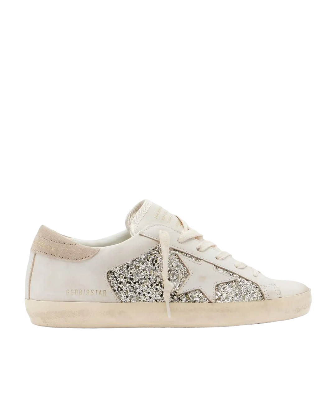 GOLDEN GOOSE FEMME - Basket Super Star en cuir blanc pailleté