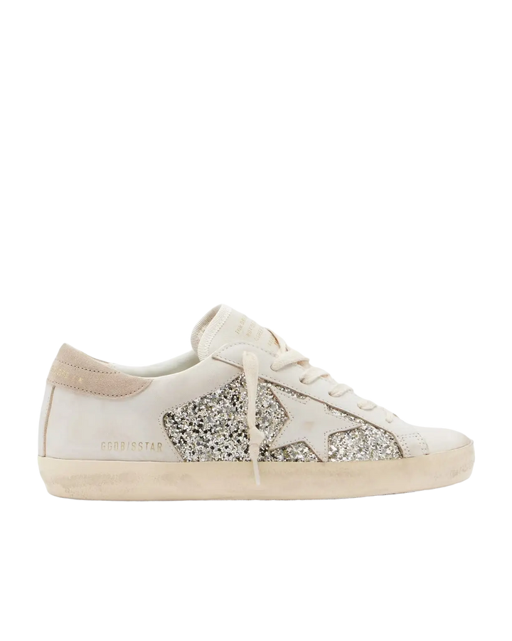 GOLDEN GOOSE FEMME - Basket Super Star en cuir blanc pailleté
