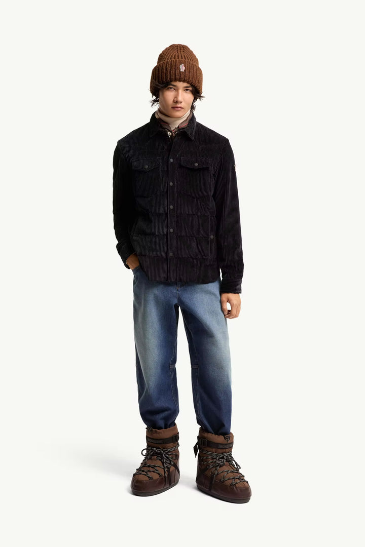 MONCLER - Doudoune-Chemise Gelt en Velours Côtelé Bleu Marine