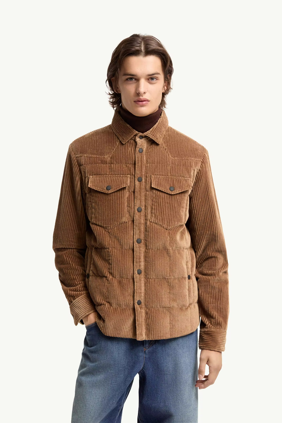 MONCLER - Doudoune-chemise Gelt côtelée Marron