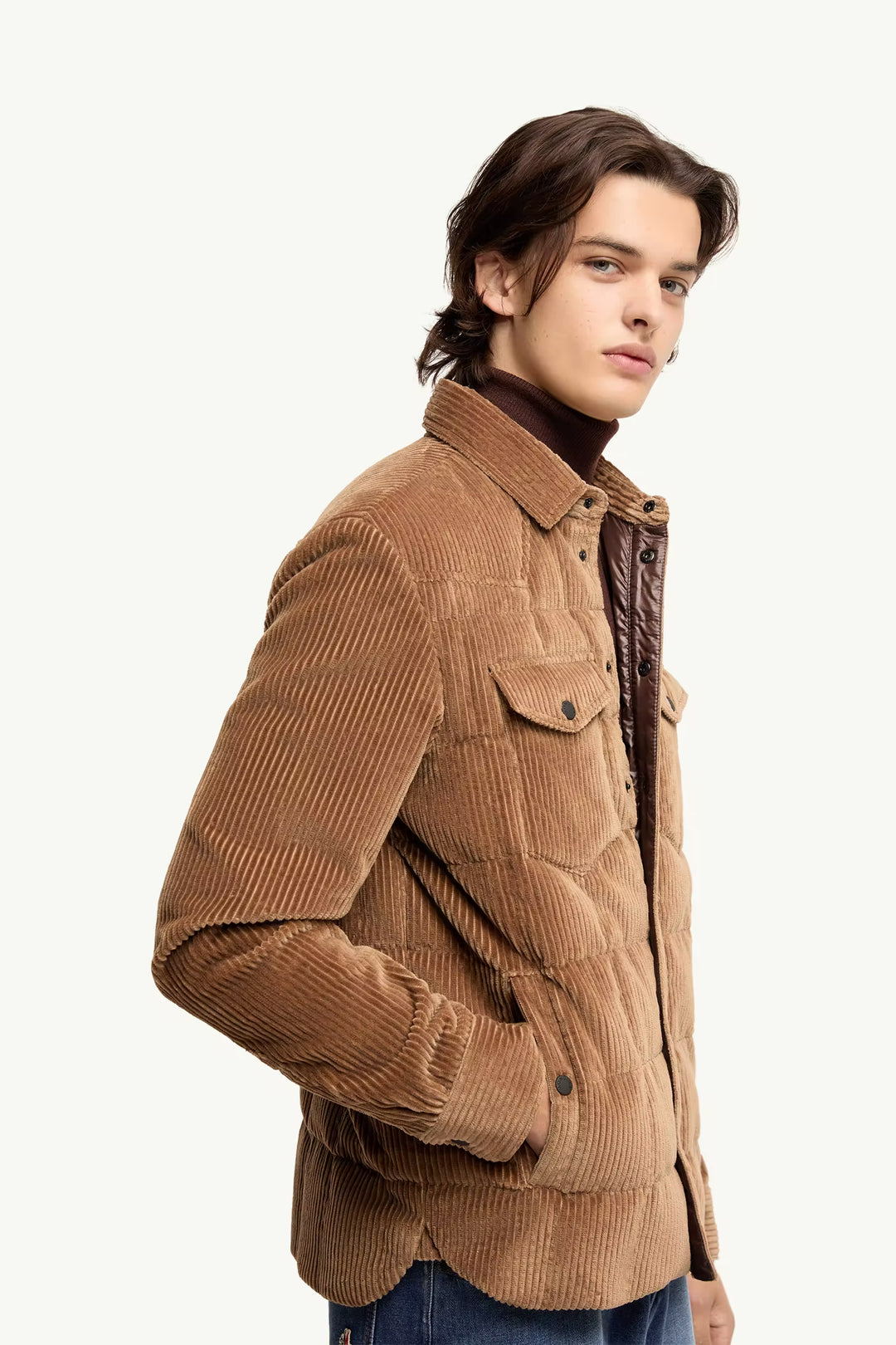 MONCLER - Doudoune-chemise Gelt côtelée Marron