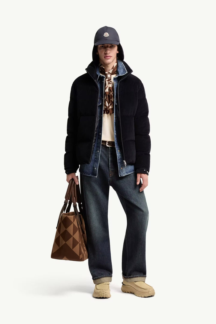MONCLER - Doudoune courte Esparron en velours côtelé Bleu foncé