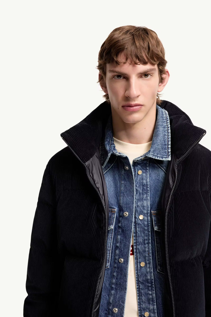 MONCLER - Doudoune courte Esparron en velours côtelé Bleu foncé
