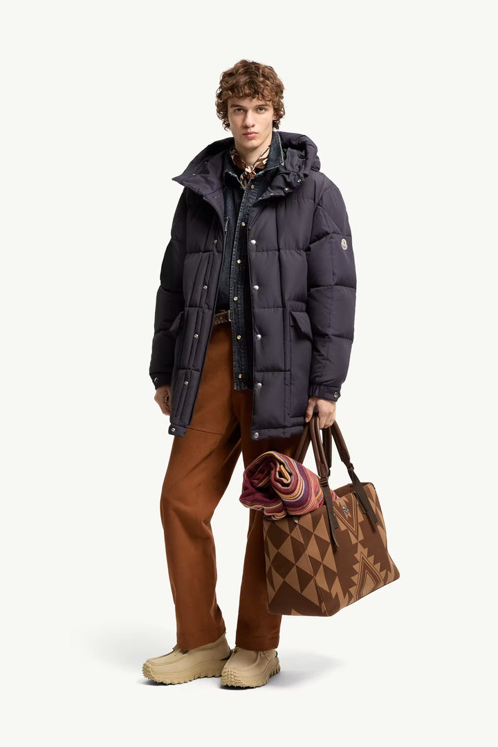 MONCLER - Doudoune Longue à Capuche Sylmara Bleu Foncé