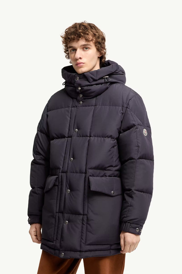 MONCLER - Doudoune Longue à Capuche Sylmara Bleu Foncé