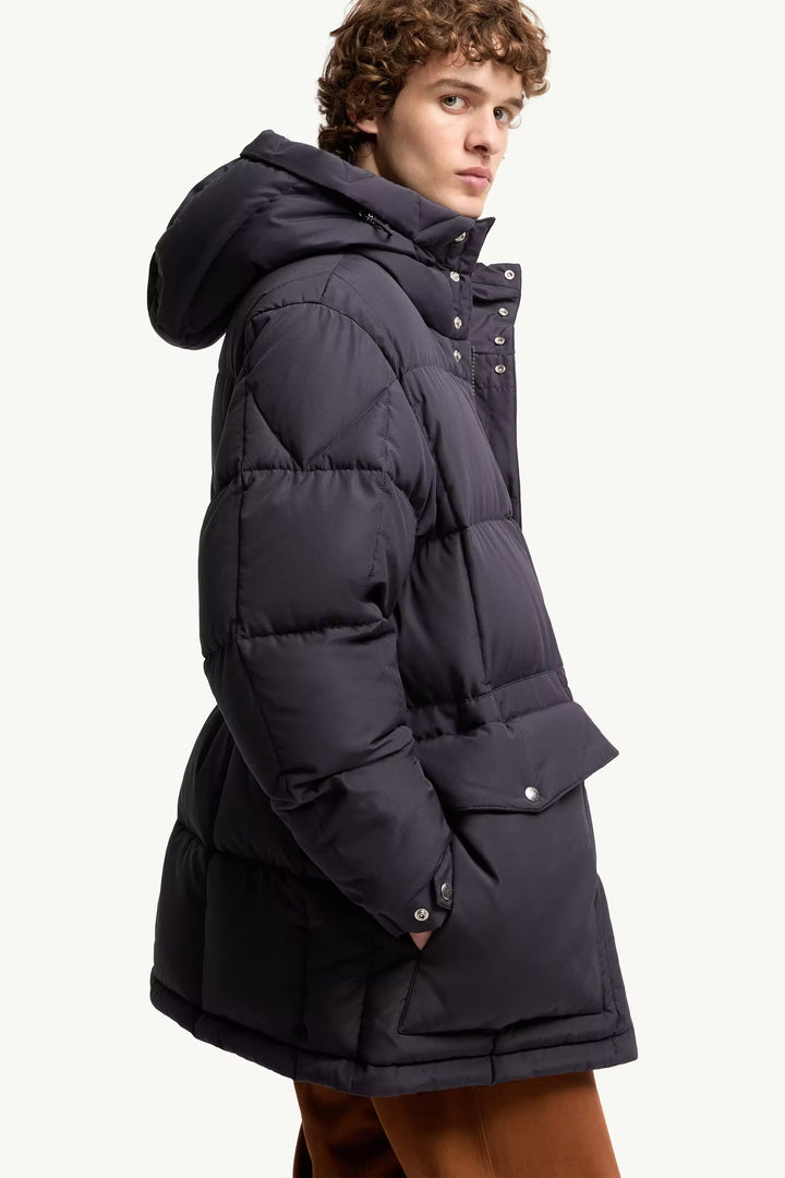 MONCLER - Doudoune Longue à Capuche Sylmara Bleu Foncé